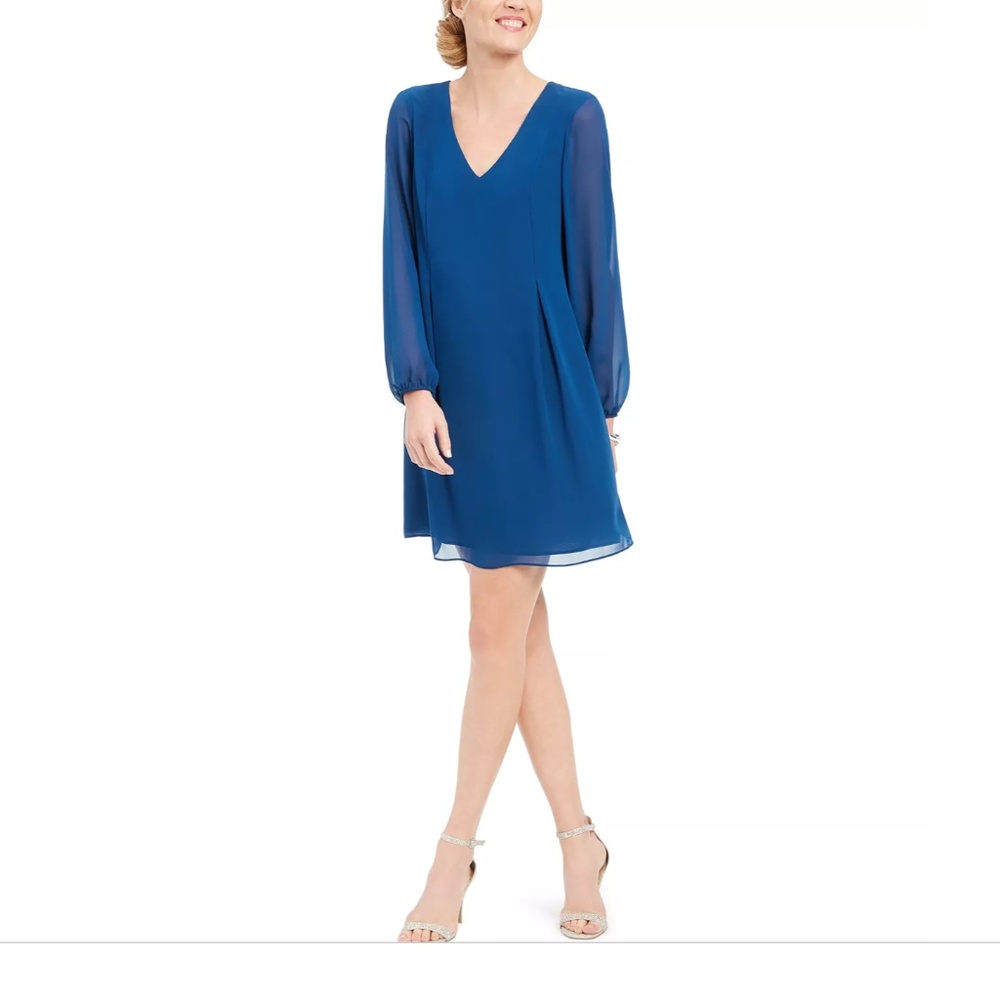 INC International Concepts  Blue Chiffon Shift Dress M